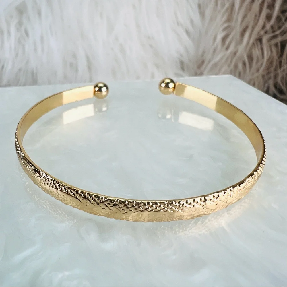 Goldtone Textured Stackable Cuff Bracelet